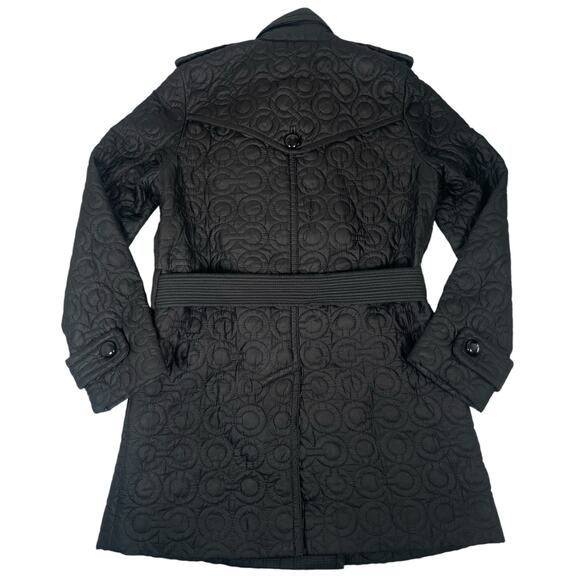 RARE Coach Quilted Pea Trench Coat Logo Black with Belt - Picture 10 of 11